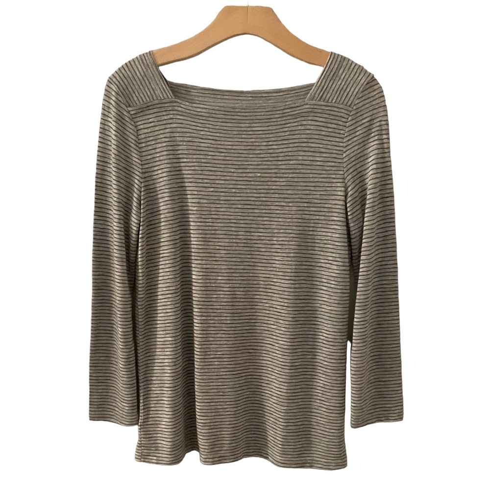 Loft Square Neck Grey Striped Top